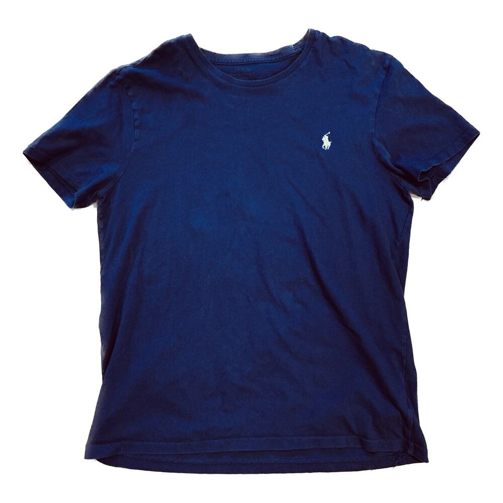 Polo Ralph Lauren Men Shirt Medium Blue Short Sleeve Crew Neck White Pony Tee